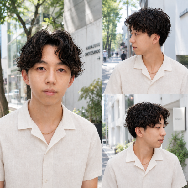 大人の余裕を演出。ウェットな質感のパーマスタイル