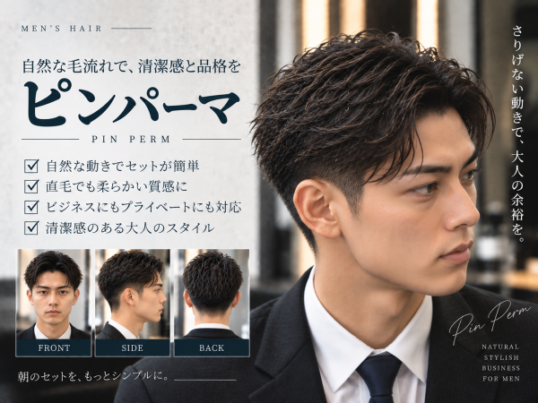 上野で直毛を扱いやすくするピンパーマ｜メンズヘア