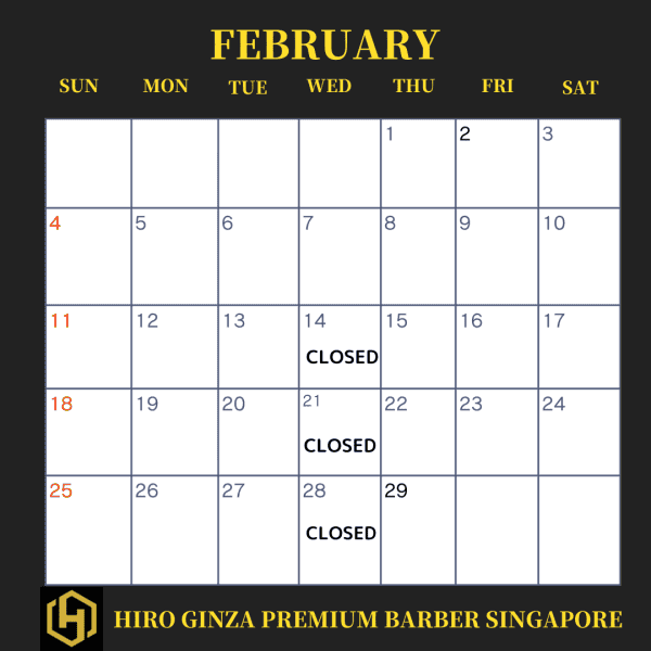 Notice from HIRO GINZA PREMIUM BARBER Singapore＜Japanese barber shop in Singapore＞