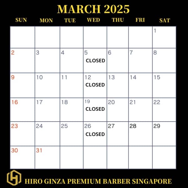 Notice from HIRO GINZA PREMIUM BARBER Singapore＜Japanese barber shop in Singapore＞