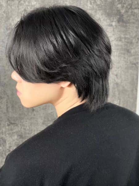 センターパート × 毛流れパーマ