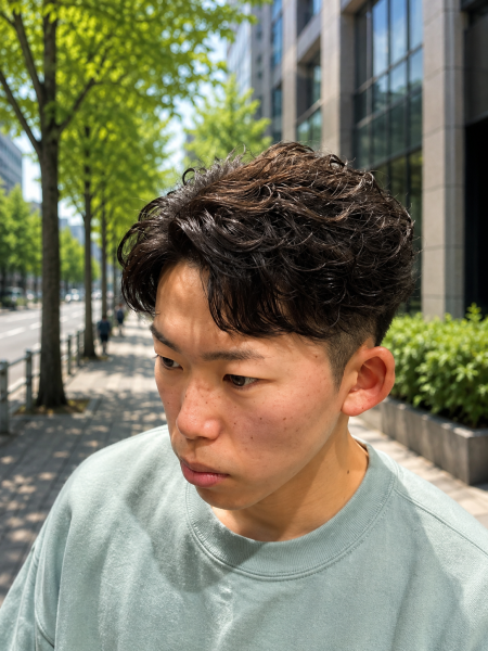 大人男子の品格。ウェット質感の波巻きパーマ