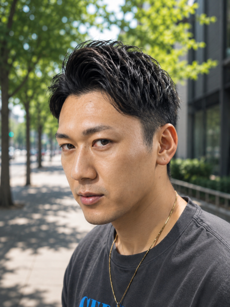 清潔感と色気を両立。アップバング×フェード