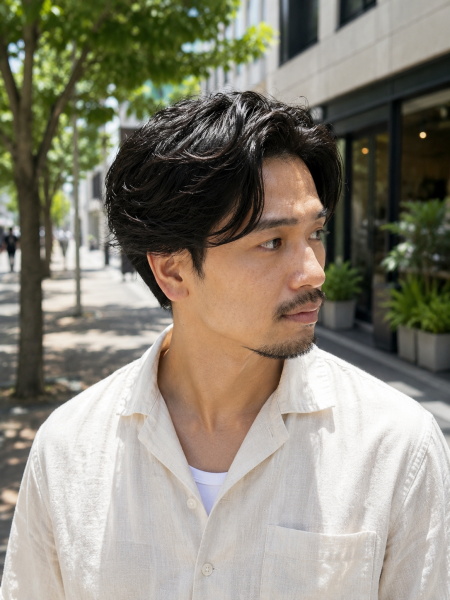 大人の色気漂うセンターパート×ニュアンスパーマ