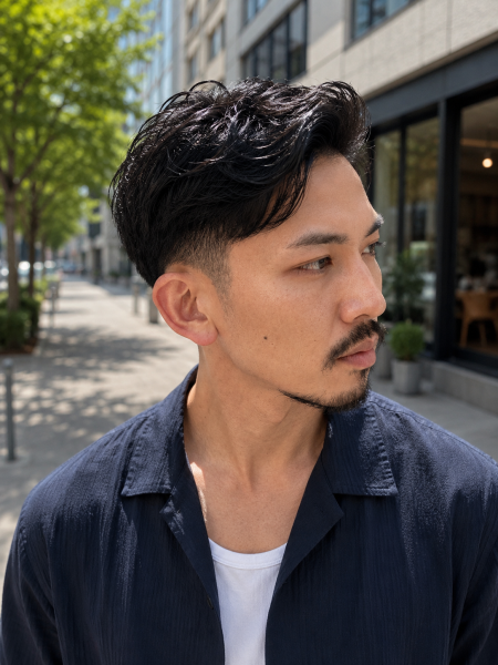 洗練された男らしさ。大人フェード×波巻きパーマ