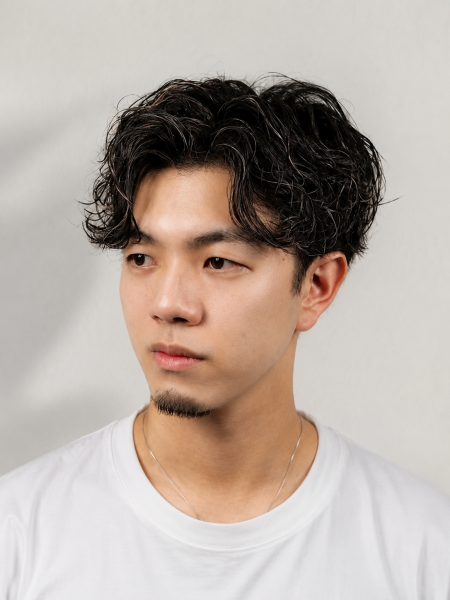朝が楽なセンターパートパーマ